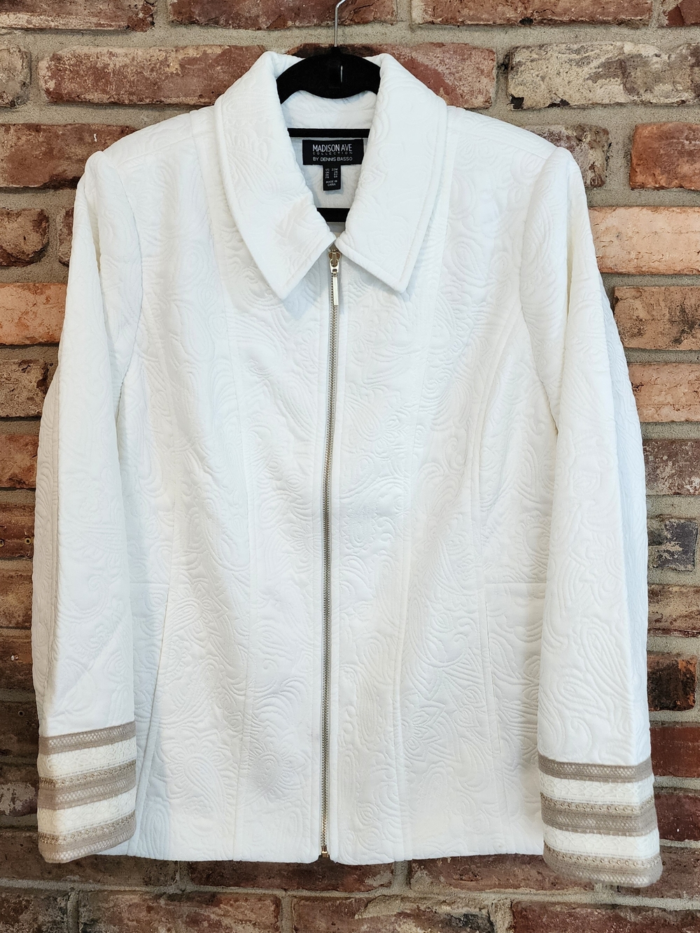 Madison Avenue Collections By Dennis Basso Ivory Quilted Zip-Front Jacket